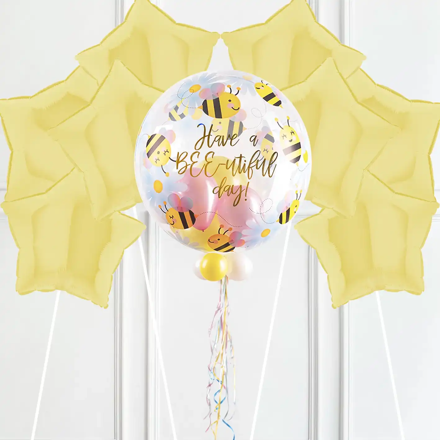 Personalised Bubble Balloon in a Box - Sweet Bees & Daisies 8 Extra Balloons Personalised Balloons