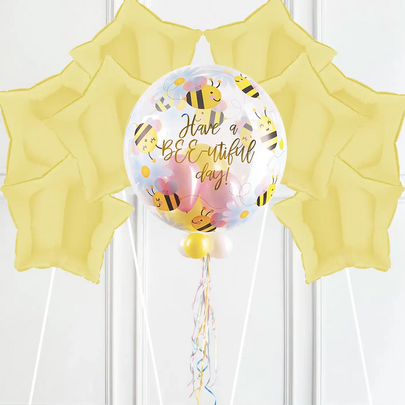 Personalised Bubble Balloon in a Box - Sweet Bees & Daisies 8 Extra Balloons Personalised Balloons