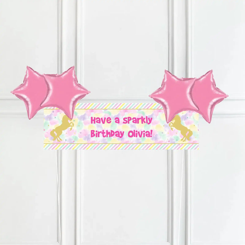 Unicorn Sparkle Personalised Party Banner No 4 Balloons Personalised Banner