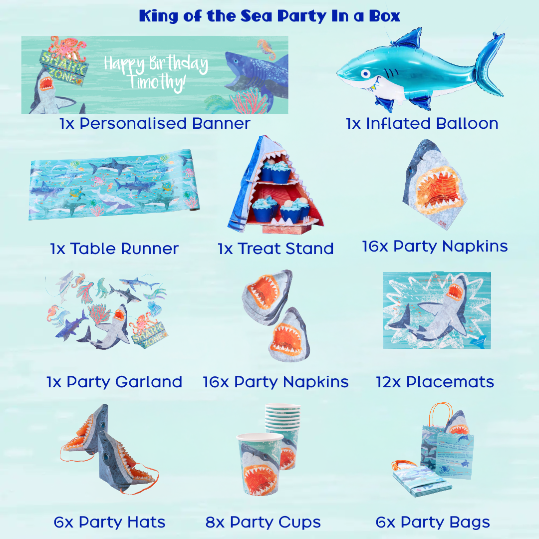 King of the Sea - Shark Themed Personalised Party in a Box Party Pieces