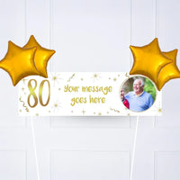 White & Gold 80th Personalised Party Banner Yes 4 Balloons Personalised Banner