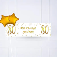 White & Gold 80th Personalised Party Banner No 2 Balloons Personalised Banner