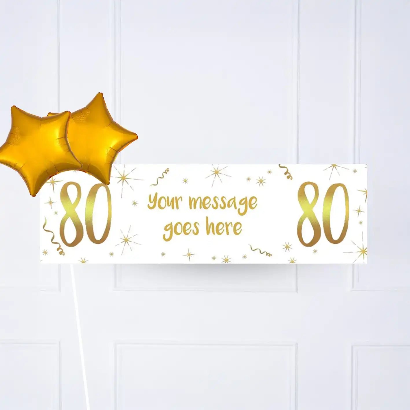 White & Gold 80th Personalised Party Banner No 2 Balloons Personalised Banner
