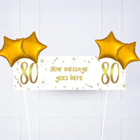 White & Gold 80th Personalised Party Banner No 4 Balloons Personalised Banner