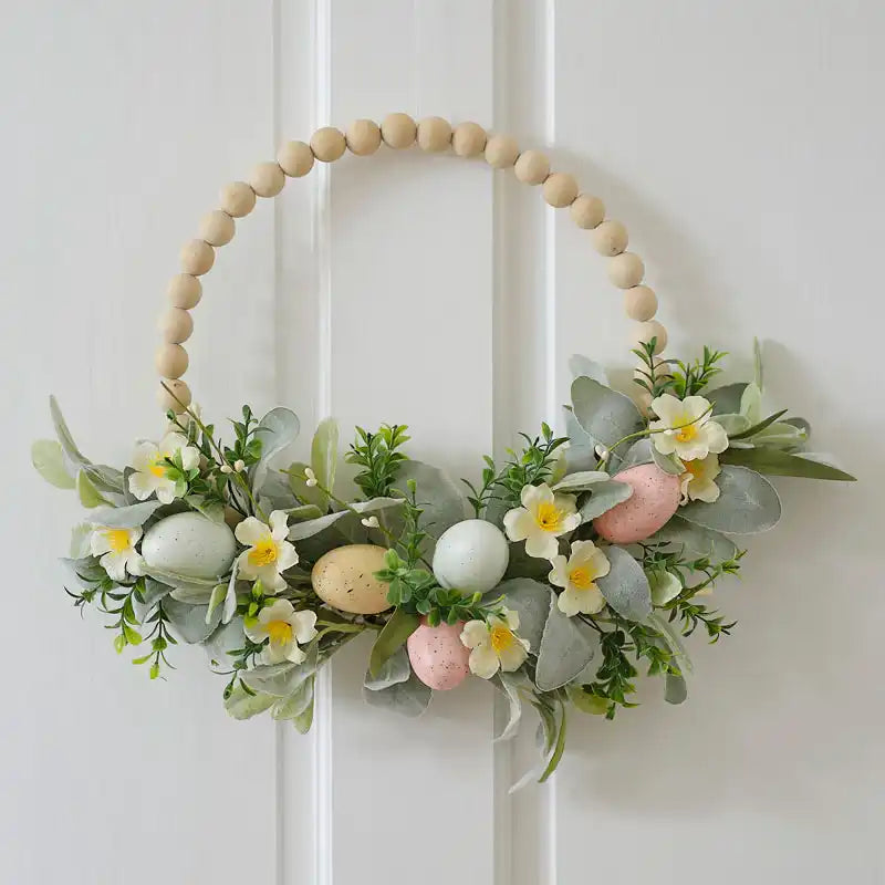 Reusable Wooden Bead and Foliage Spring Wreath Easter