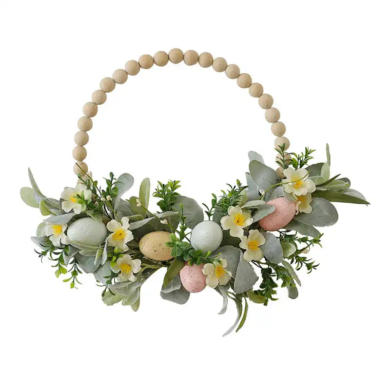 Reusable Wooden Bead and Foliage Spring Wreath Easter