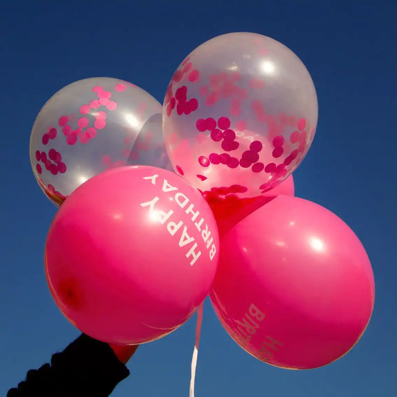 Pink 'Happy Birthday' Confetti Latex Balloons (x5) General Party