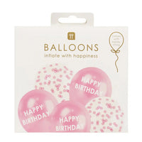 Pink 'Happy Birthday' Confetti Latex Balloons (x5) General Party