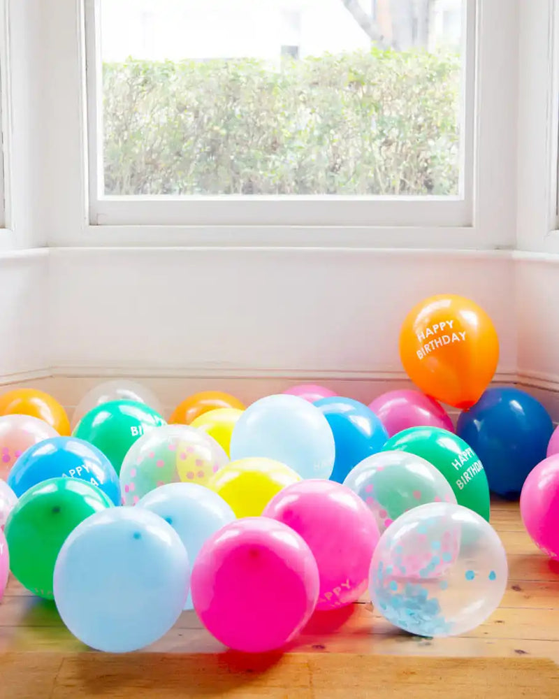 Pink 'Happy Birthday' Confetti Latex Balloons (x5) General Party