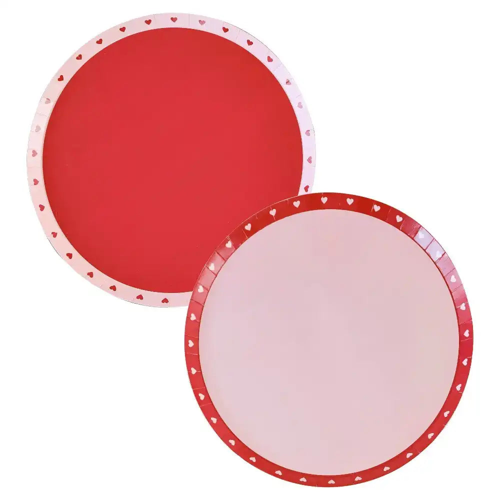 Red & Pink Heart Print Party Plates (x8) Valentine's Day