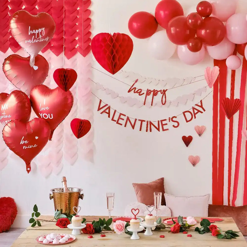 Red & Pink Heart Print Party Plates (x8) Valentine's Day