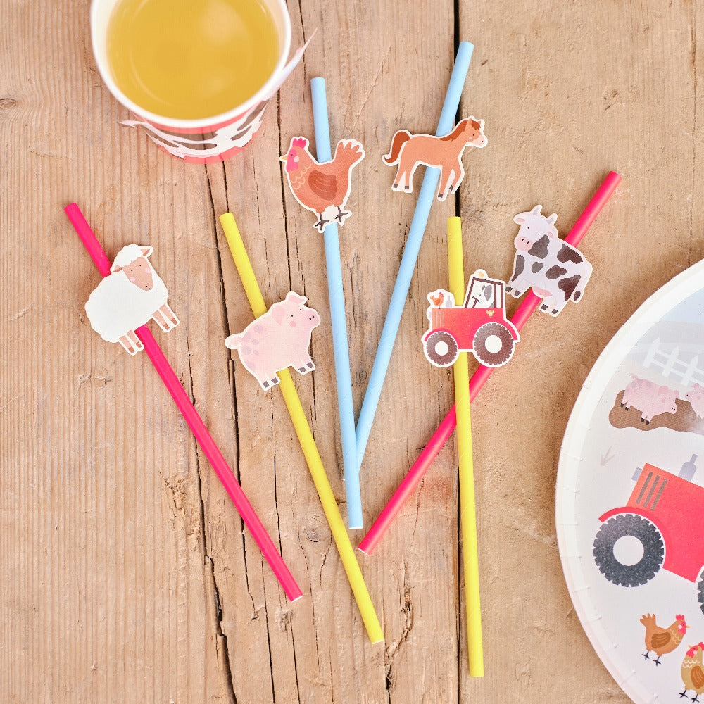 Farm Animals Party Paper Straws (x16) Kids Party