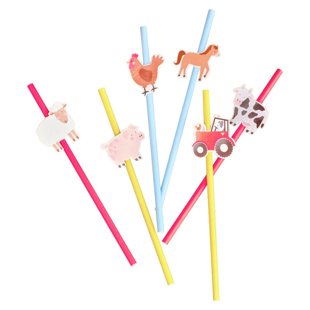 Farm Animals Party Paper Straws (x16) Kids Party