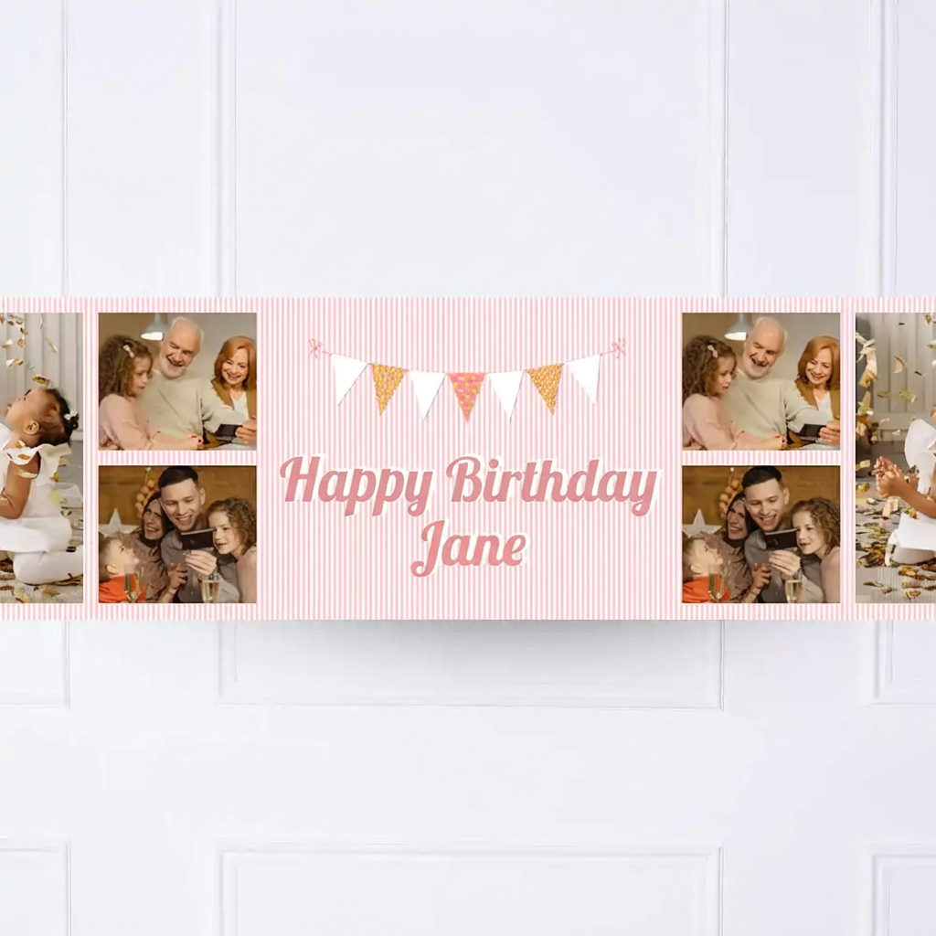 Pink Stripe Bunting Personalised Party Banner Personalised Banner