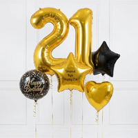21st Birthday Black & Gold - Deluxe Personalised Balloon Bunch - Personalised Balloons
