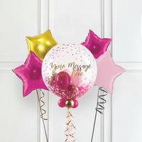 Personalised Bubble Balloon in a Box - Pink Gold Luxe 4 Extra Balloons Personalised Balloons