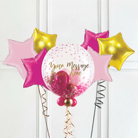 Personalised Bubble Balloon in a Box - Pink Gold Luxe 6 Extra Balloons Personalised Balloons