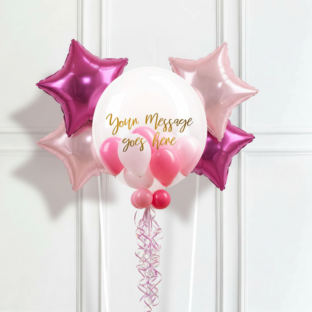 Personalised Bubble Balloon in a Box – Cotton Candy Mini Balloons 4 Extra Balloons Personalised Balloons