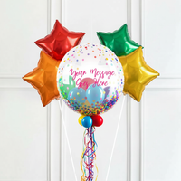 Personalised Bubble Balloon in a Box - Colourful Dots 4 Extra Balloons Personalised Balloons