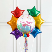 Personalised Bubble Balloon in a Box - Colourful Dots 6 Extra Balloons Personalised Balloons