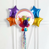 Personalised Bubble Balloon in a Box - Rainbow Clouds 4 Extra Balloons Personalised Balloons
