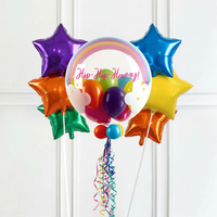 Personalised Bubble Balloon in a Box - Rainbow Clouds 6 Extra Balloons Personalised Balloons