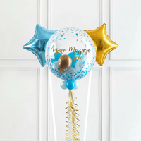 Personalised Bubble Balloon in a Box - Blue Gold Luxe 2 Extra Balloons Personalised Balloons