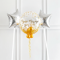 Personalised Bubble Balloon in a Box - Elegant Gold Dots 2 Extra Balloons Personalised Balloons