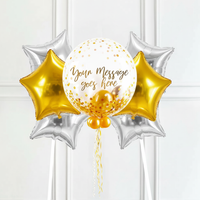 Personalised Bubble Balloon in a Box - Elegant Gold Dots 6 Extra Balloons Personalised Balloons