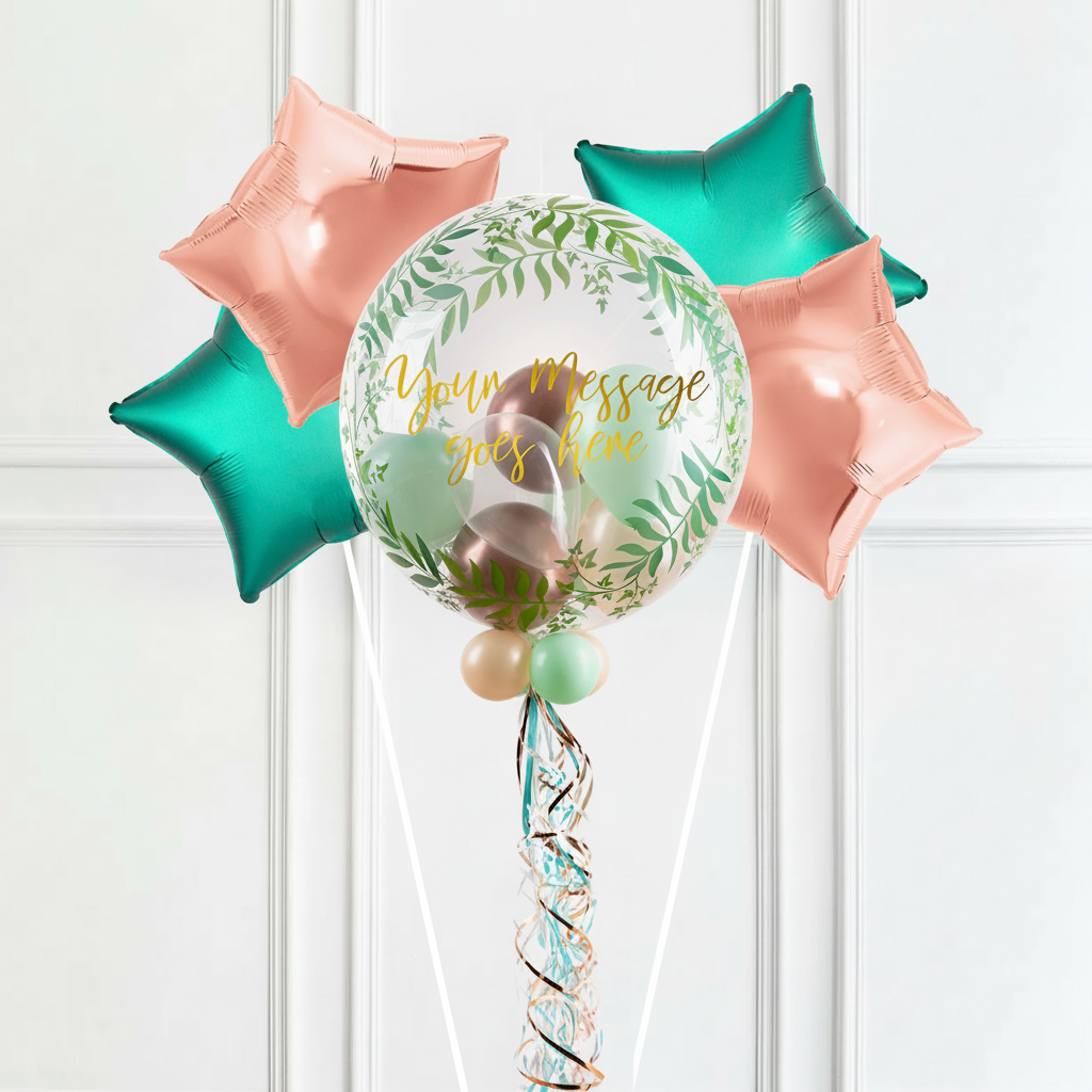 Personalised Bubble Balloon in a Box - Rose Garden 4 Extra Balloons Personalised Balloons