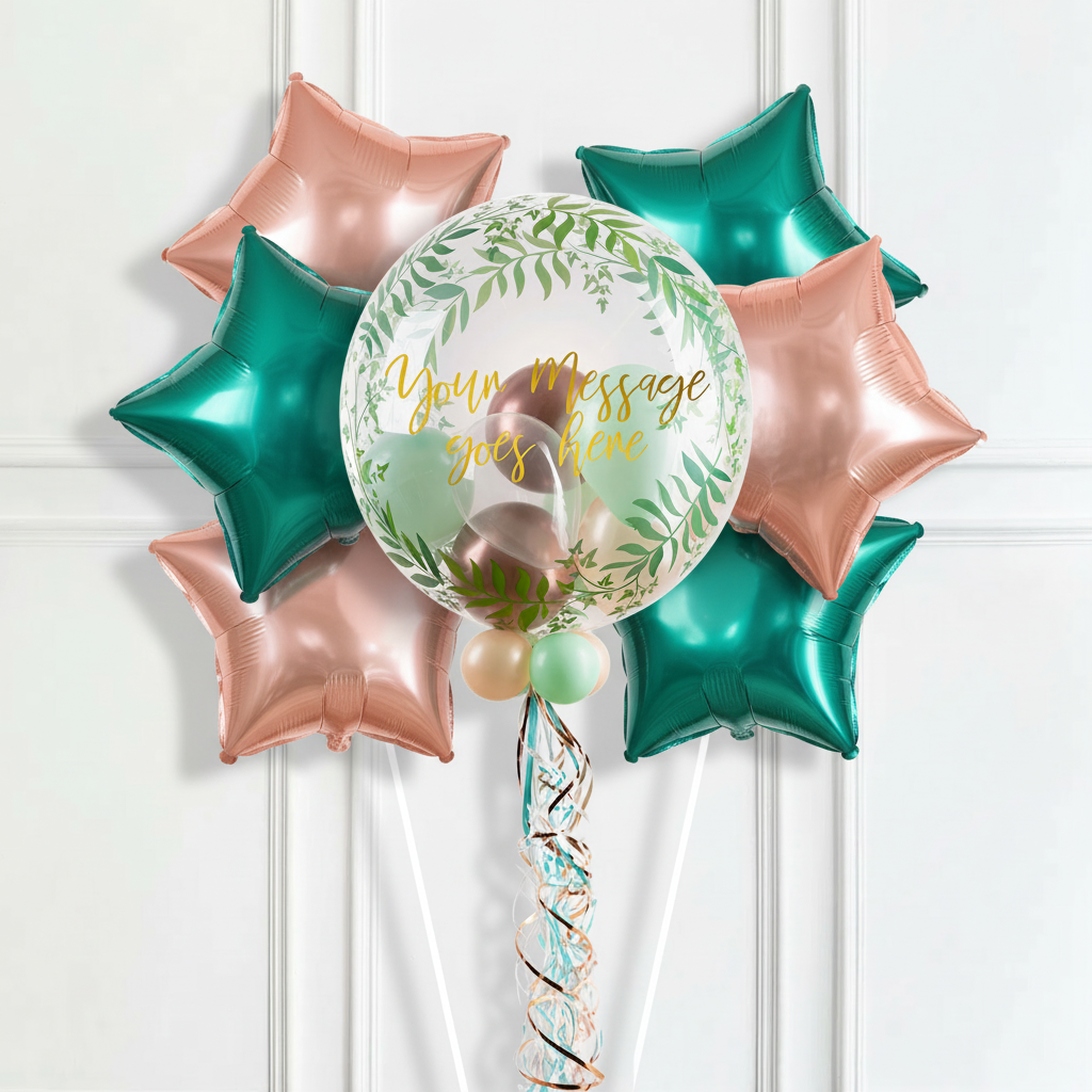 Personalised Bubble Balloon in a Box - Rose Garden 6 Extra Balloons Personalised Balloons