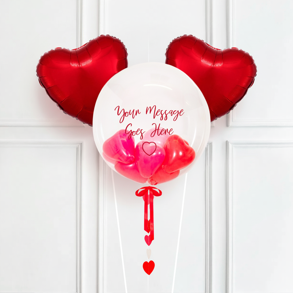Personalised Heart Filled Bubble Balloon in a Box – Mini Balloons 2 Extra Balloons Personalised Balloons