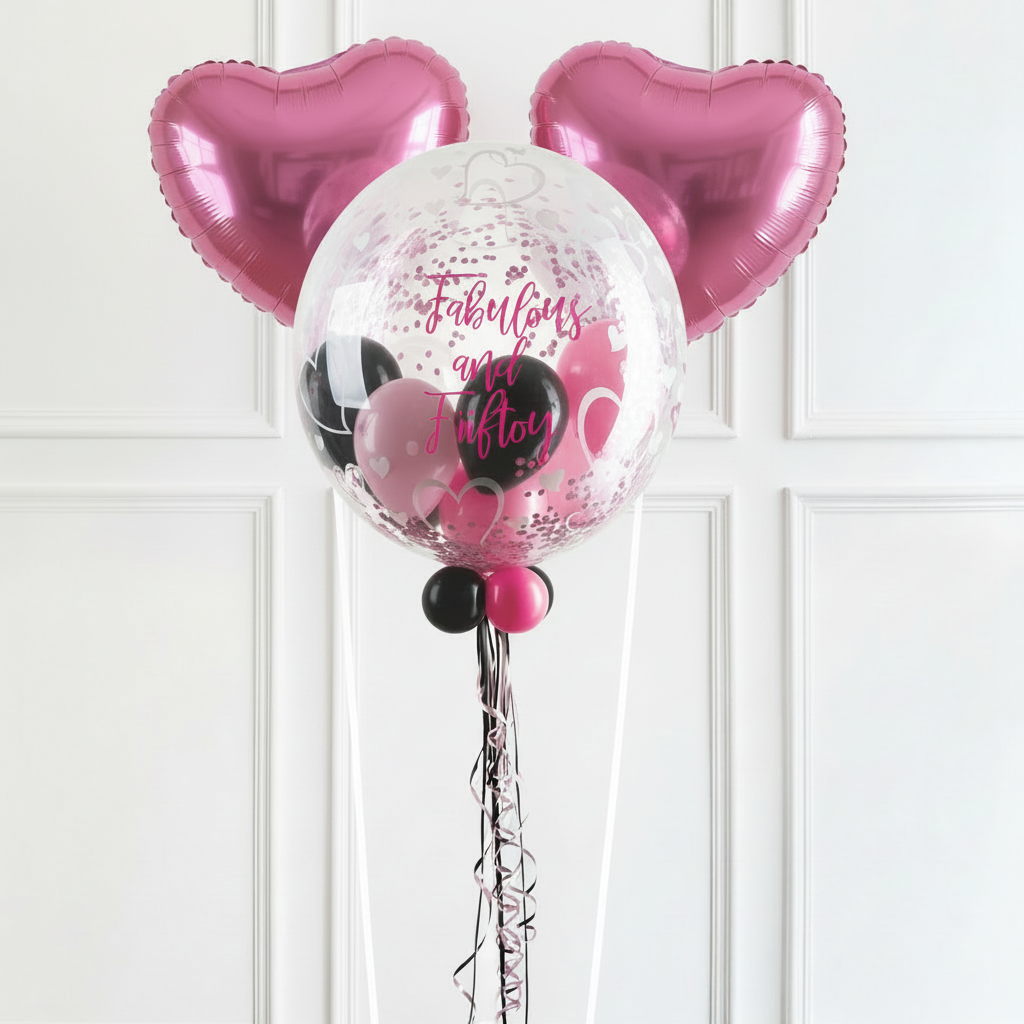 Personalised Bubble Balloon in a Box - Stylish Hearts Personalised Balloons