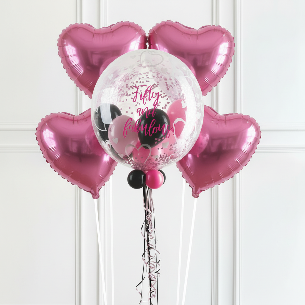 Personalised Bubble Balloon in a Box - Stylish Hearts Personalised Balloons