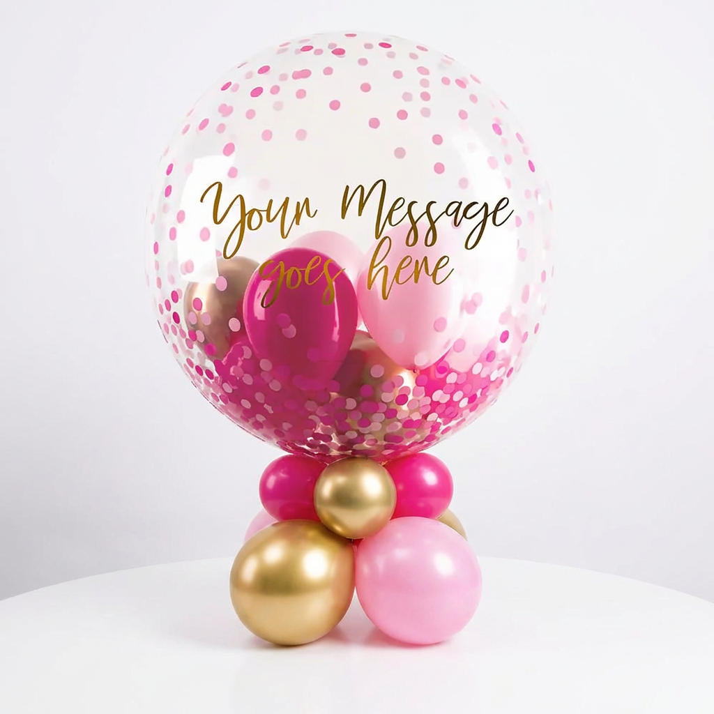 Personalised Bubble Balloon in a Box - Pink Gold Luxe Personalised Balloons