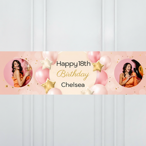 Pink Balloons Personalised Party Banner