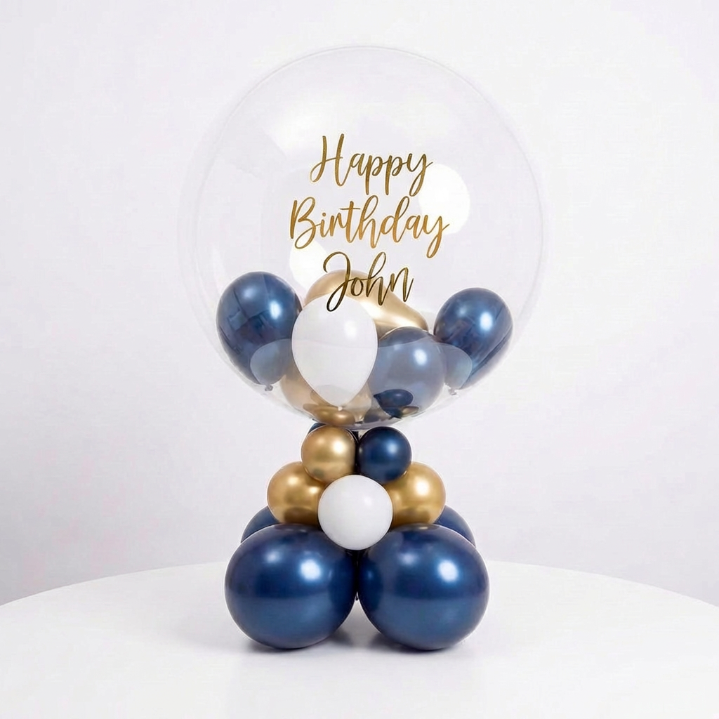 Personalised Bubble Balloon in a Box - Navy Luxe Air-Filled None Personalised Balloons