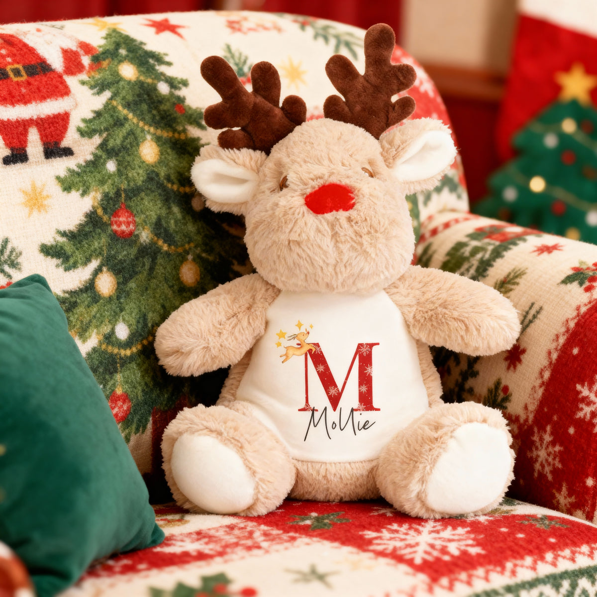 Personalised Merry Christmas Reindeer Plush Soft Toy With Initial Monster Parties
