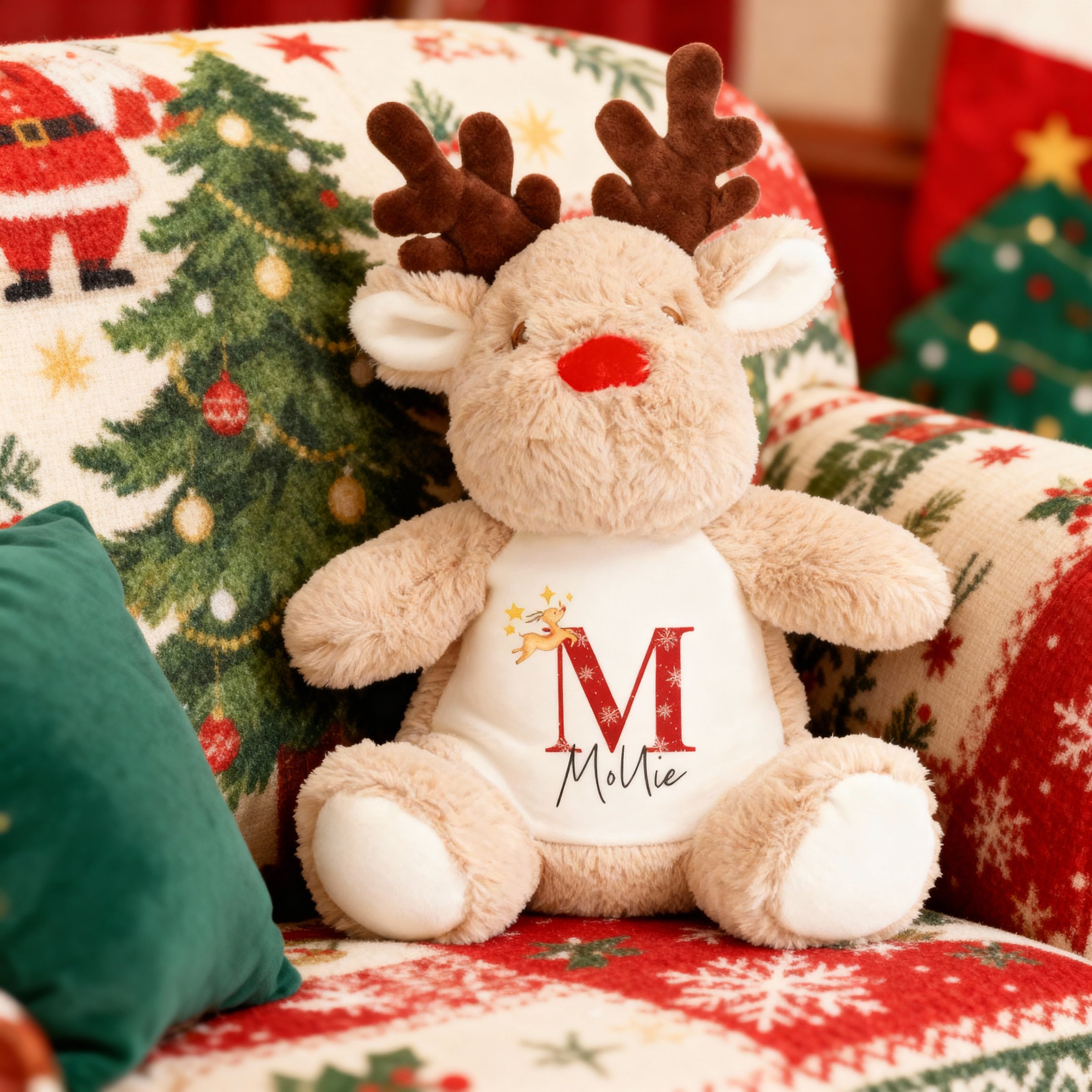 Personalised Merry Christmas Reindeer Plush Soft Toy With Initial Monster Parties