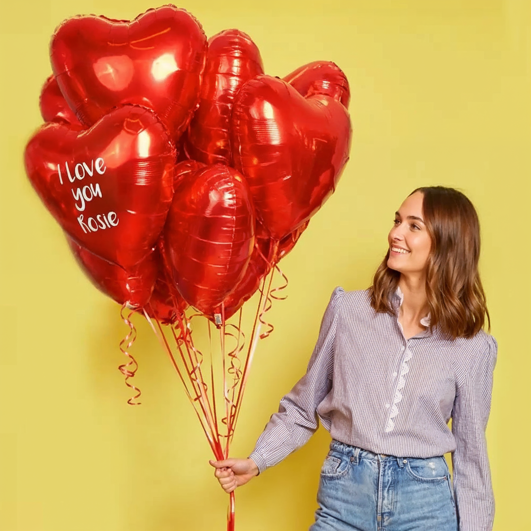 A Red Heart Personalised Balloons Bunch in a Box Personalised Balloons