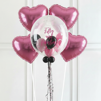 Personalised Bubble Balloon in a Box - Stylish Hearts 4 Extra Balloons Personalised Balloons
