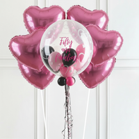 Personalised Bubble Balloon in a Box - Stylish Hearts 6 Extra Balloons Personalised Balloons