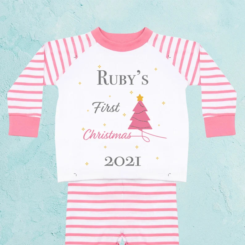 Personalised 1st Christmas Baby Girls Pyjamas