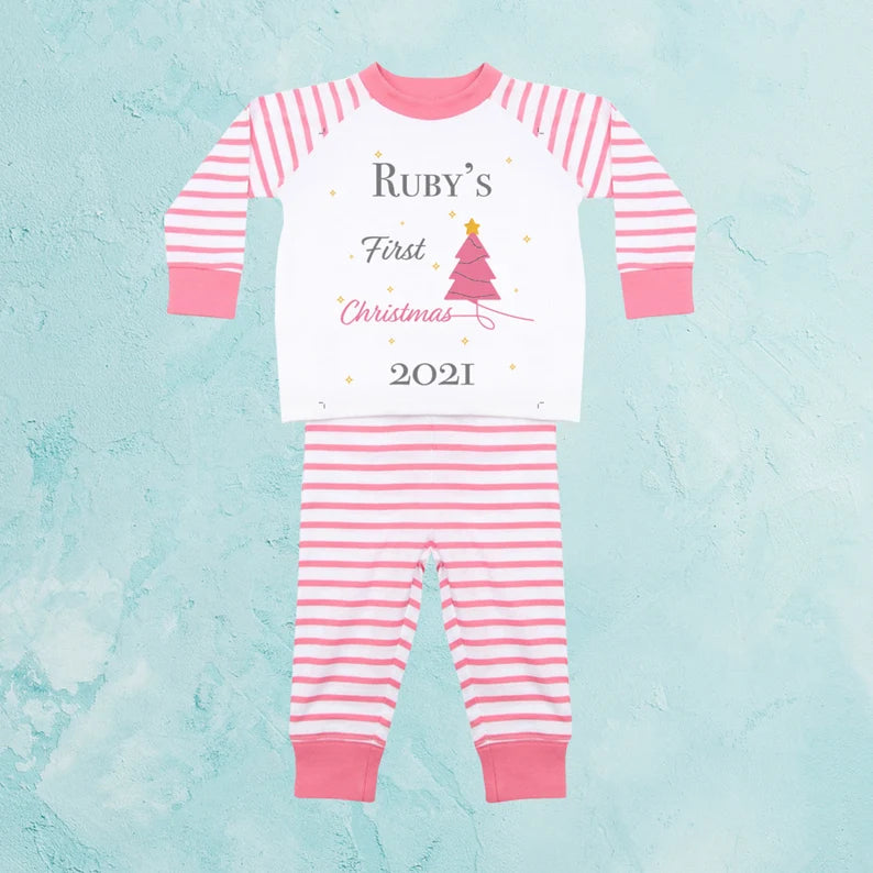 Personalised 1st Christmas Baby Girls Pyjamas