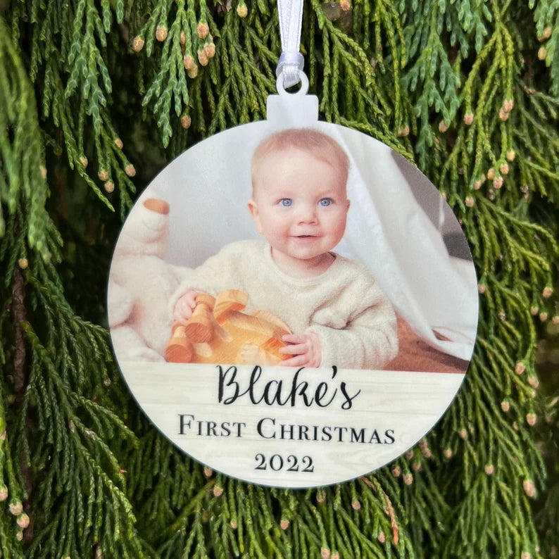 Personalised Photo First Christmas Tree Decoration Baby's 1st Christmas Monster Parties