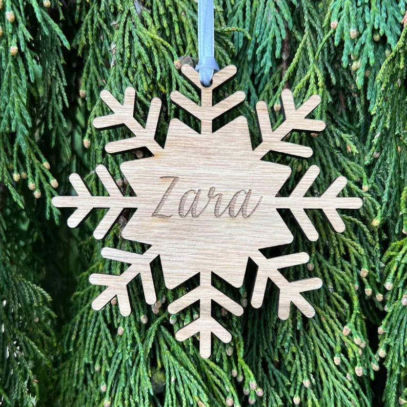 Personalised Wooden Snowflake Tree Decoration Monster Parties