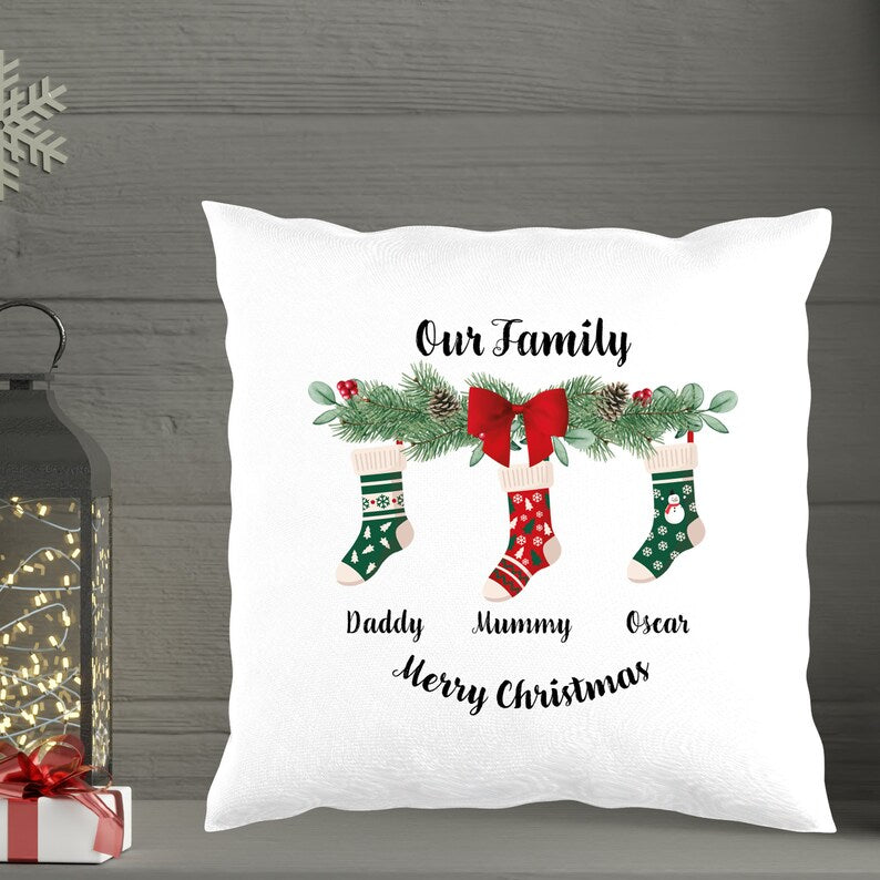 Personalised Christmas Socks Cushion for 3, 4, 5 or 6 names
