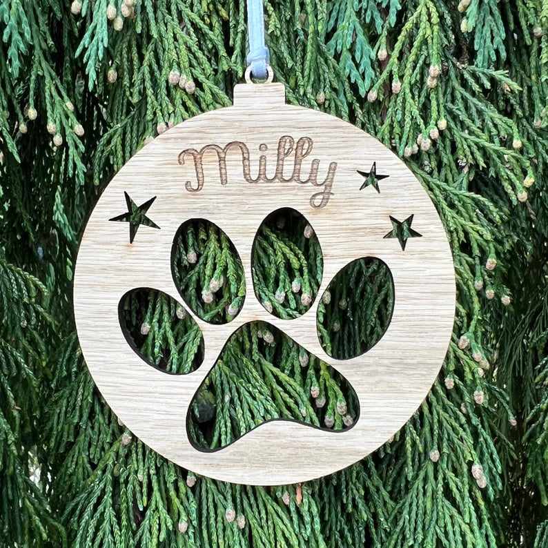 Personalised Wooden Dog Paw Tree Decoration Monster Parties