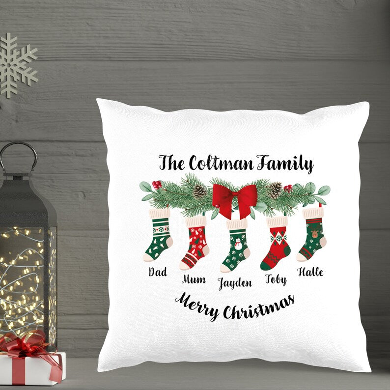 Personalised Christmas Socks Cushion for 3, 4, 5 or 6 names