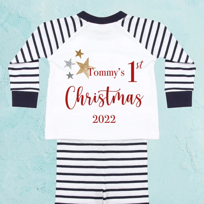 Personalised 1st Christmas Baby Boys Pyjamas
